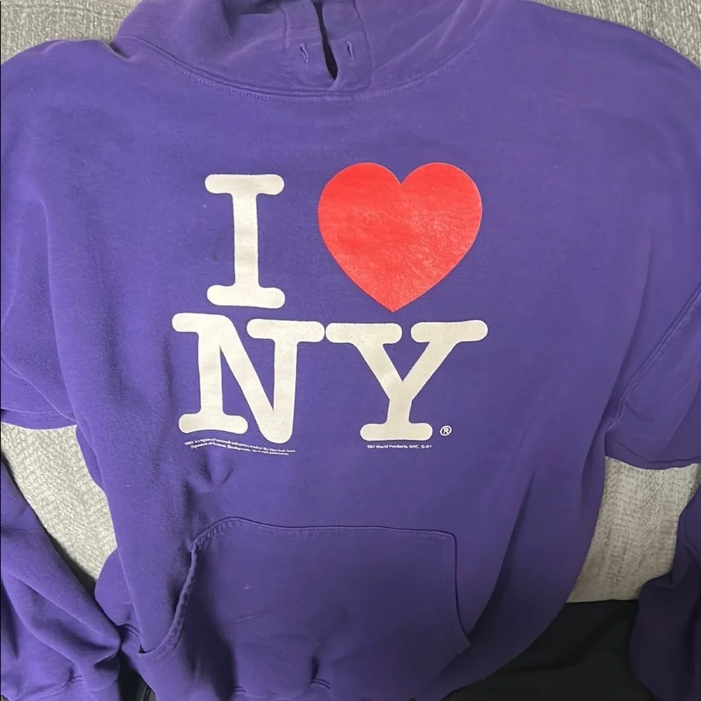 Vintage I Love New York Purple Streetwear Hoodie - Picture 2 of 4